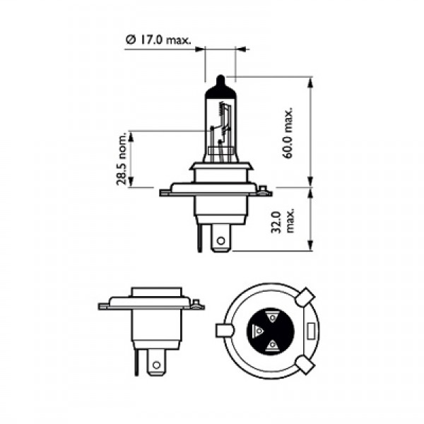 Асортимент, крушки PHILIPS H4, 12V, 60/55W, 3200 К, 1 бр.
