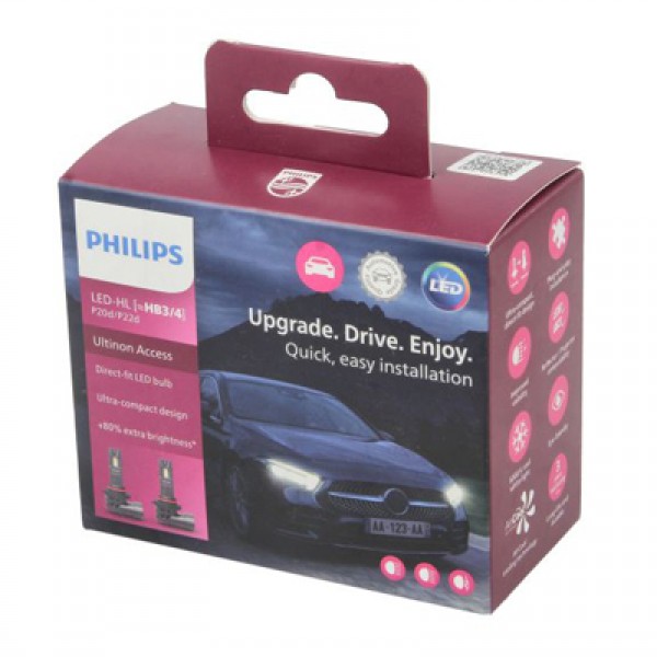 Крушка, LED, фар за дълги светлини PHILIPS HB3/4, 12V, 20W, 6000K, 1800lm, 2 бр.