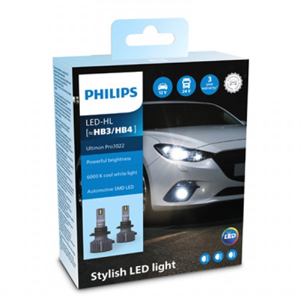 Крушка, LED, фар за дълги светлини PHILIPS HB3, 12/24V, 24W, 6000K, 1800lm, 2 бр.