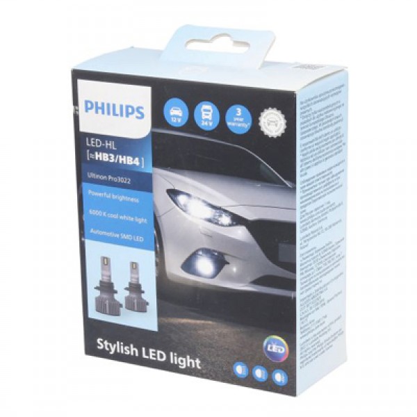Крушка, LED, фар за дълги светлини PHILIPS HB3, 12/24V, 24W, 6000K, 1800lm, 2 бр.