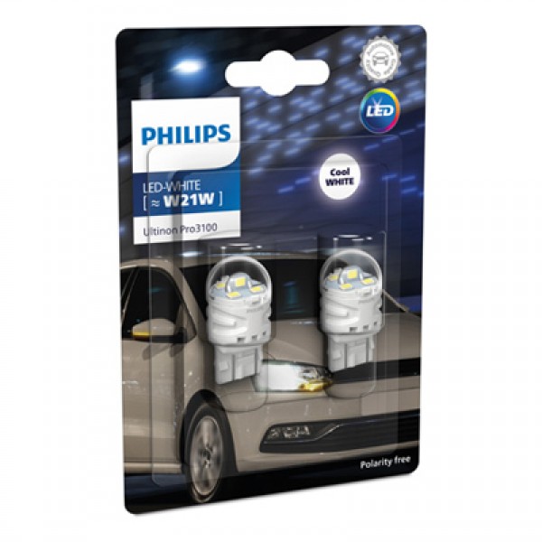 Крушка, LED, мигач PHILIPS W21W, 12V, 2,2W, 6000K, 190lm, 2 бр.