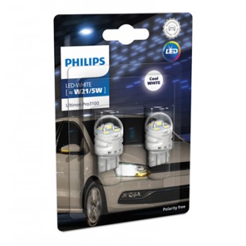 Крушка, LED, стоп светлини / габарити PHILIPS W21/5W, 12V, 2,4/0,48W, 6000K, 200/50lm, 2 бр.