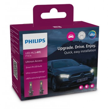 Крушка, LED, фар за дълги светлини PHILIPS H1, 12V, 13W, 6000K, 1400lm, 2 бр.
