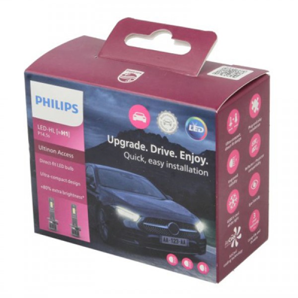 Крушка, LED, фар за дълги светлини PHILIPS H1, 12V, 13W, 6000K, 1400lm, 2 бр.