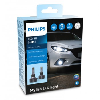Крушка, LED, фар за дълги светлини PHILIPS H1, 12/24V, 19W, 6000K, 1600lm, 2 бр.