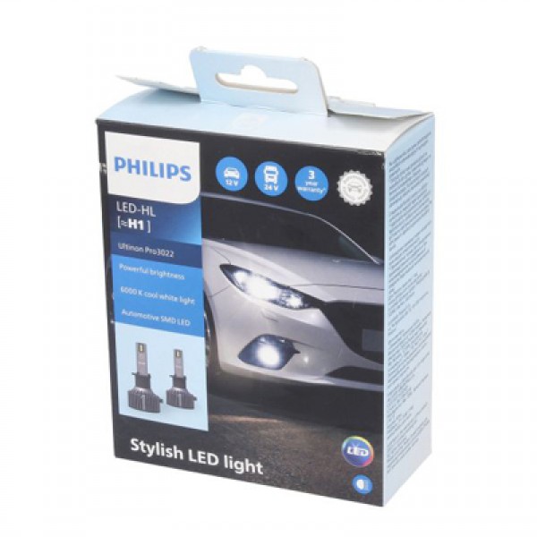 Крушка, LED, фар за дълги светлини PHILIPS H1, 12/24V, 19W, 6000K, 1600lm, 2 бр.