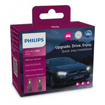 Крушка, LED, фар за дълги светлини PHILIPS H3, 12V, 20W, 6000K, 1400lm, 2 бр.
