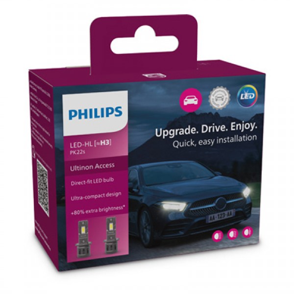 Крушка, LED, фар за дълги светлини PHILIPS H3, 12V, 20W, 6000K, 1400lm, 2 бр.