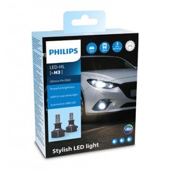 Крушка, LED, фар за дълги светлини PHILIPS H3, 12/24V, 19W, 6000K, 1600lm, 2 бр.