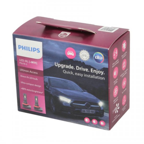 Крушка, LED, фар за дълги светлини PHILIPS H11, 12V, 20W, 6000K, 1800lm, 2 бр.