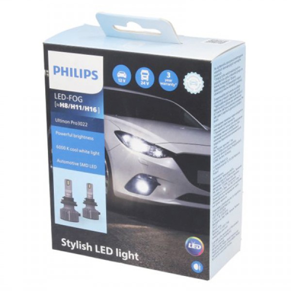 Крушка, LED, фар за мъгла PHILIPS [~H8/H11/H16], 12/24V, 24W, 6000K, 1800lm, 2 бр.