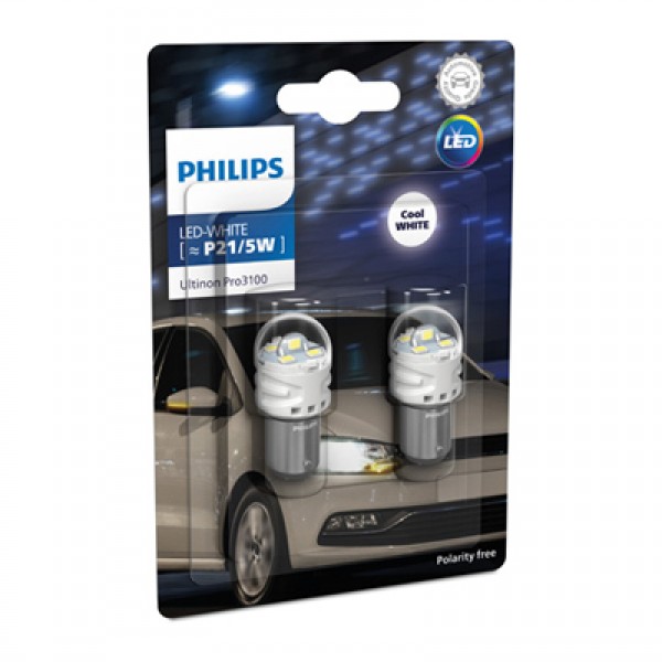 Крушка, LED, стоп светлини / габарити PHILIPS P21/5W, 12V, 2,4/0,48W, 6000K, 200lm, 2 бр.