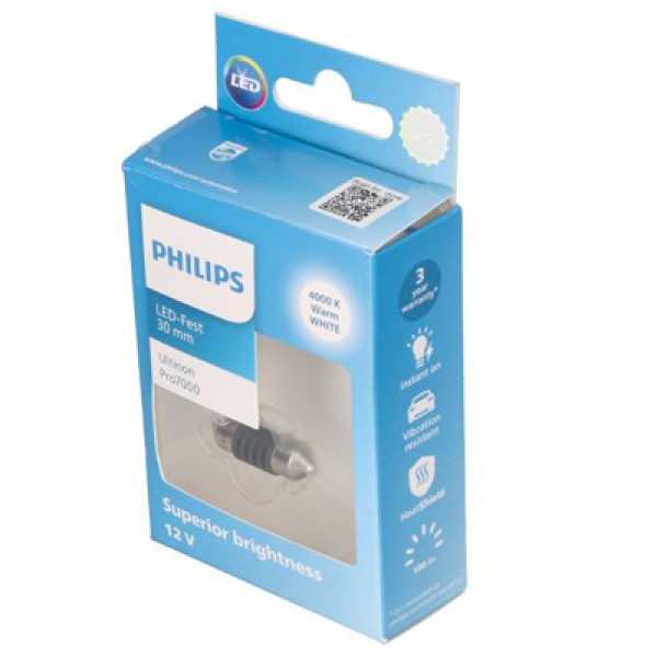 Крушка, LED PHILIPS C5W 12V 1W SV8,5-8, 4000K, 1 бр.