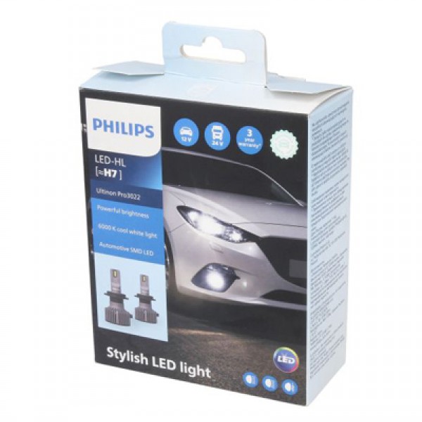 Крушка, LED, фар за дълги светлини PHILIPS H7, 12/24V, 20W, 6000K, 1800lm, 2 бр.
