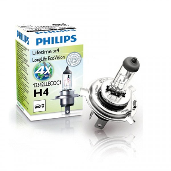 Крушка, фар PHILIPS H4, 12V, 60/55W, 3100K, 1650/1000lm, 1 бр.
