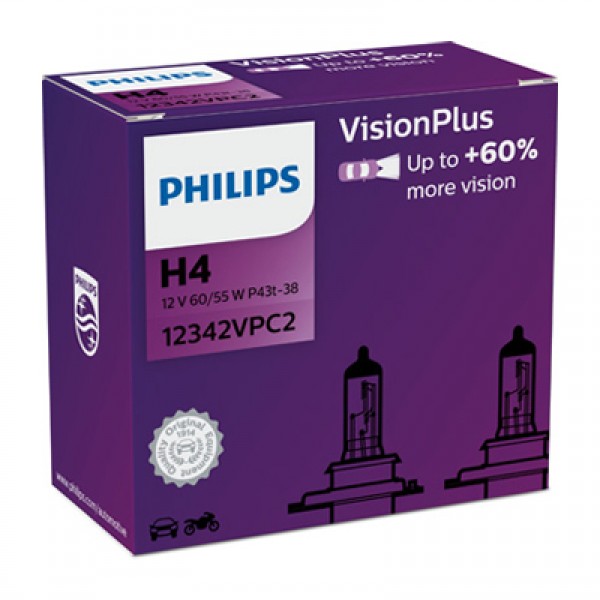 Крушка, фар PHILIPS H4, 12V, 60/55W, 3200K, 1650lm, 2 бр.