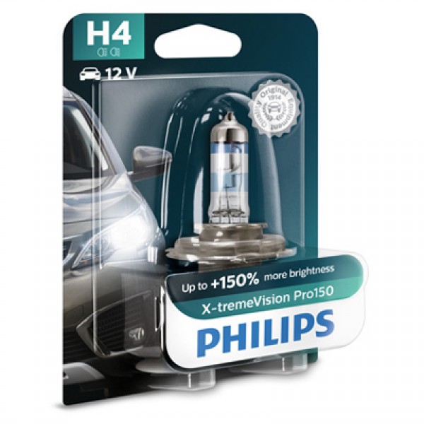 Крушка, фар PHILIPS H4, 12V, 60/55W, 3600K, 1650/1000lm, 1 бр.