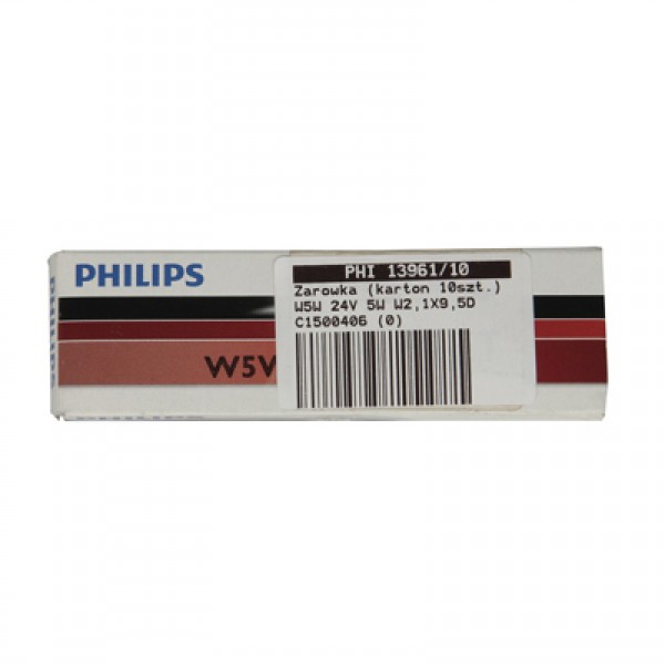 Крушка, светлини на регистрационния номер PHILIPS W5W, 24V, 5W, 10 бр.