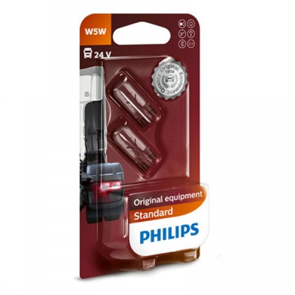 Крушка, светлини на регистрационния номер PHILIPS W5W, 24V, 5W, 2 бр.