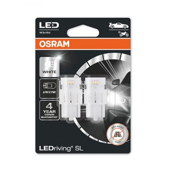 Крушка OSRAM LED W21W, 12V, 2W, 6000К, 154lm, 2 броя